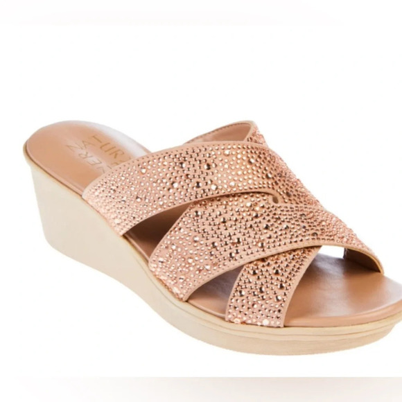 Naturalizer Shoes - NOWB Naturalizer Rowena Slip-on Wedge Heel With Rhinestones Rose Gold